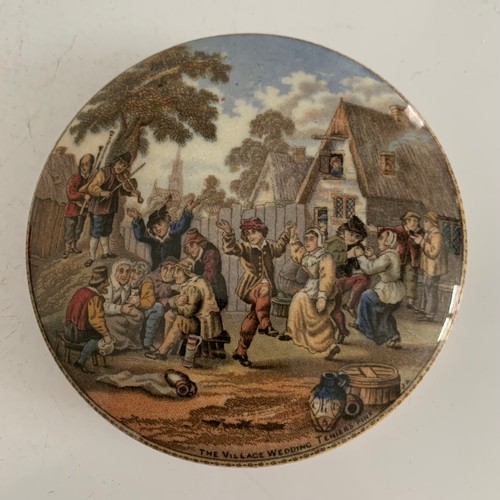 121 - 19thC C1860 Prattware Pot Lid - The Village Wedding