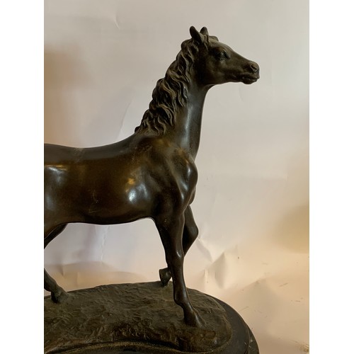 173 - After The Antique Bronze Figure Of A Horse Mounted On A Marble Base And Signed Milo To Revers. 31 x ... 