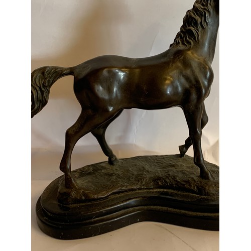 173 - After The Antique Bronze Figure Of A Horse Mounted On A Marble Base And Signed Milo To Revers. 31 x ... 