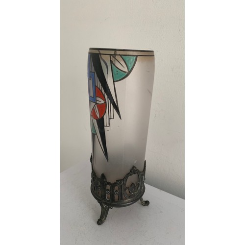 108 - Art Deco Style Glass Vase In Metal Holder af
26 cms h