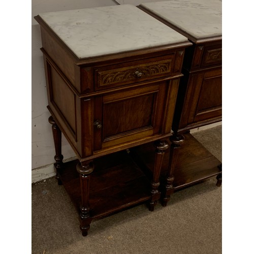 10 - Pair Of French Marble Top Night Stands, Bedside Tables. 40 x 40 x 85c cms