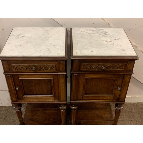 10 - Pair Of French Marble Top Night Stands, Bedside Tables. 40 x 40 x 85c cms