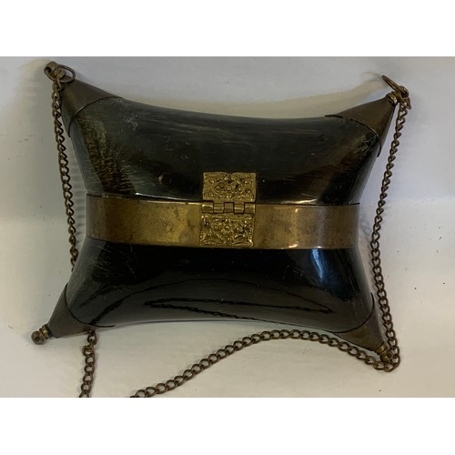 158 - Vintage Horn And Brass Handbag. 17 x 13 cms Not Including Chain.