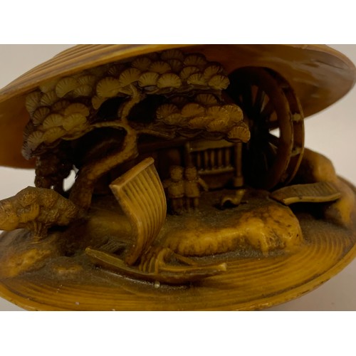 163 - Carved Japanese  Composite  Shell With Internal Scene.