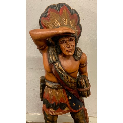 168 - Large Carved Wood Figure Of A Indian Chief. 94 cms High