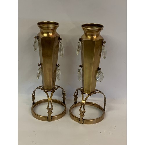 169 - Unusual Pair Of Mounted Brass Vases With Droplet Decoration. 31 cms High (2)