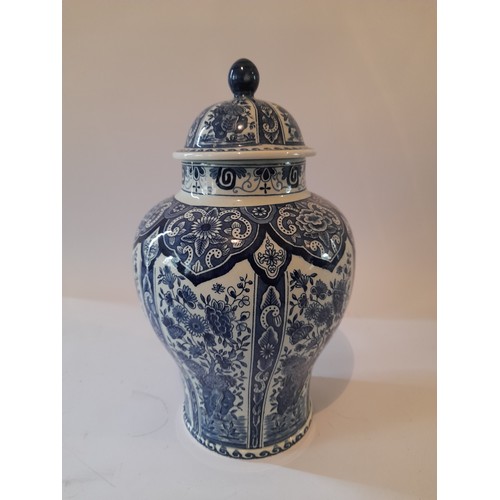 30 - Large Dutch Blue and White ginger jar with lid. 34cm high