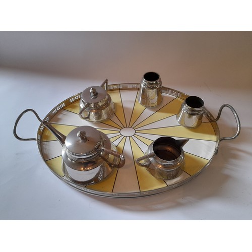 41 - Art Deco Style metal and ceramic serving tray and and 5 metal Dutch T.Set items