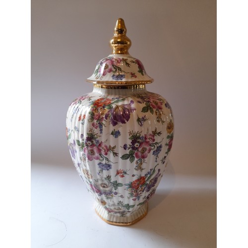 42 - large decorative lidded vase, small chip to lid 39cm high