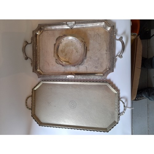 22 - A EPNS Bowl along with 2 White metal trays, largest 59cm x 34cm