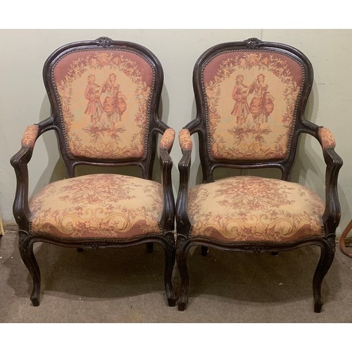 19 - Two Vintage French Louis Style Needlepoint Arm Chairs. (2)