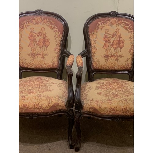 19 - Two Vintage French Louis Style Needlepoint Arm Chairs. (2)