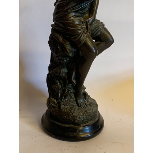 185 - Bronze Figure Of A Seated Semi Clad Lady With Long Hair Stamped To Reverse. 31 cms High