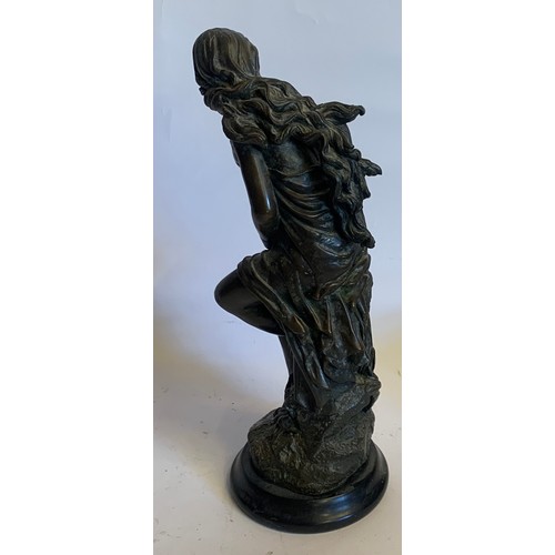 185 - Bronze Figure Of A Seated Semi Clad Lady With Long Hair Stamped To Reverse. 31 cms High