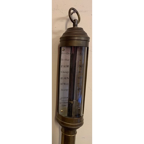 176 - Vintage Ships Brass Stick Barometer By JJ 
BLM Lisbon.. 96 cms