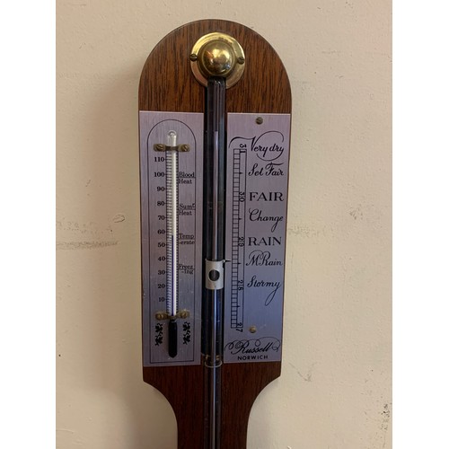 177 - Vintage Russell Norwich English Stick Barometer.89 cms