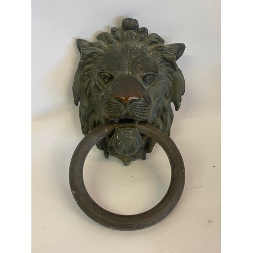 188 - Antique Bronze Lion Door Knocker. 24 x 14 cms