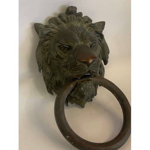 188 - Antique Bronze Lion Door Knocker. 24 x 14 cms