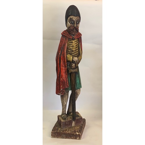 191 - Large Carved Wood Figure Of A Man In Medieval Style.87 cms