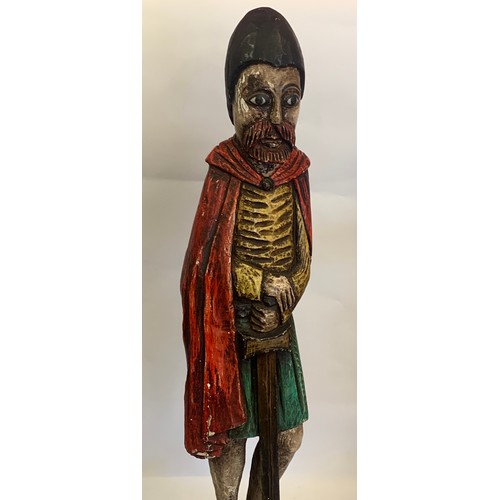 191 - Large Carved Wood Figure Of A Man In Medieval Style.87 cms