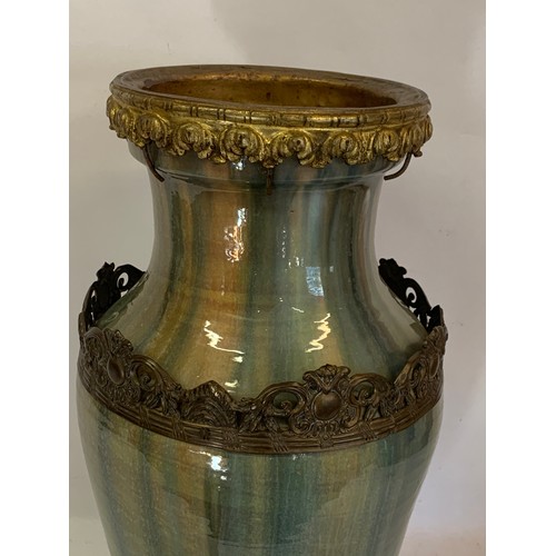 217 - Large Glazed Ceramic Vase With Gilt Metal And Bronze Decoration. 50 cms High