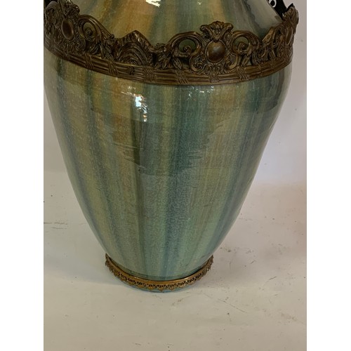 217 - Large Glazed Ceramic Vase With Gilt Metal And Bronze Decoration. 50 cms High