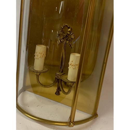 226 - French Brass And Glass Wall Mounted Candlestick Sconce. 52 x 27 x 13 cms