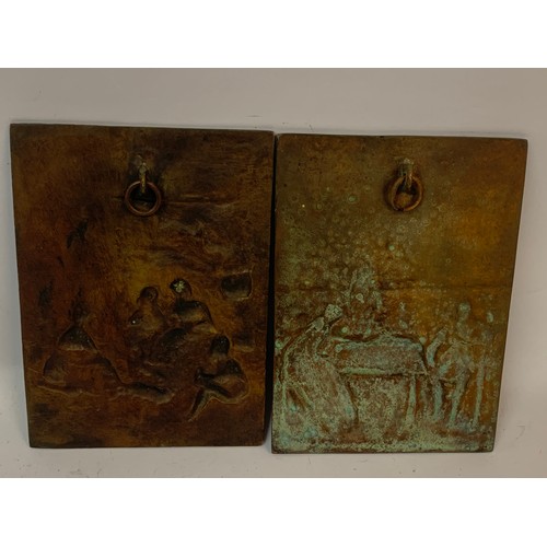 228 - Pair Of Antique  Bronze Wall Mounted European Plaques.  19.5 x 14.5 cms  (2)