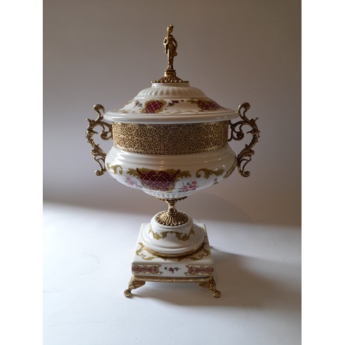 43 - vintage Italian Ceramic Centrepiece with lid topped by lady. Marks under for Alpha Ceramique. 42cm h... 