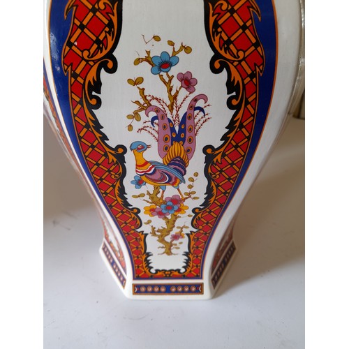 47 - Large colourful Italian lidded vase 42cm tall. chip to one corner of lid