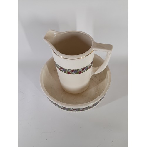 57 - Continental wash bowl and jug , bowl 37cm dia