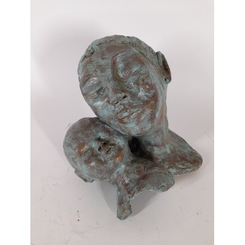 71 - Bronzed Plaster figure of Mother and Child, 18cm high