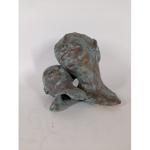 71 - Bronzed Plaster figure of Mother and Child, 18cm high