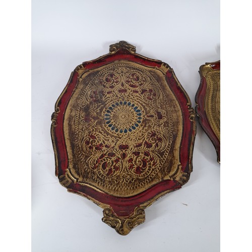 94 - 2 x Florentine trays large wood tray 51cm x 35cm smaller plastic tray 42cm x 30cm