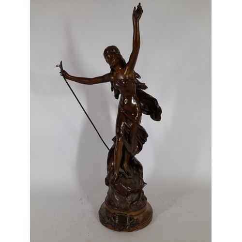 100 - Large Bronze Figure with repair to arm and base, 55cm high