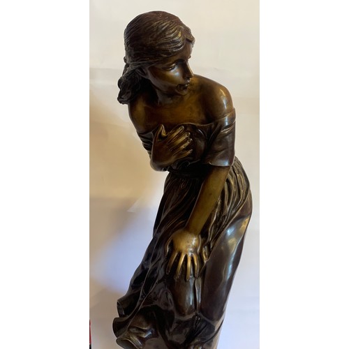 249 - Huge Bronze Figure Of A Young Lady Mounted On A Marble Base. 92 cms High