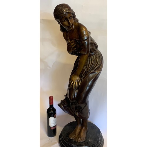 249 - Huge Bronze Figure Of A Young Lady Mounted On A Marble Base. 92 cms High