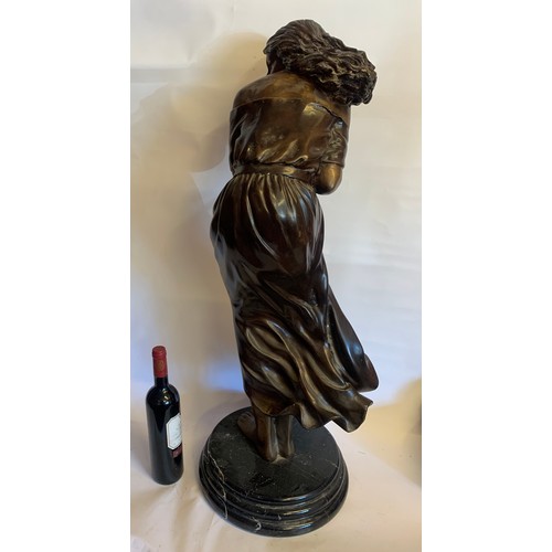 249 - Huge Bronze Figure Of A Young Lady Mounted On A Marble Base. 92 cms High