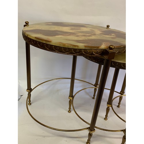 27 - Vintage Onyx Top Circular Nest Of Three Tables. (3) Largest Table Measures 45 x 43 cms