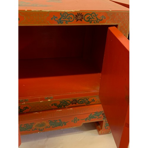 28 - Pair Of Chinoiserie Chinese Painted Cabinets On Stands. 51 x 31 x 46 cms (2)