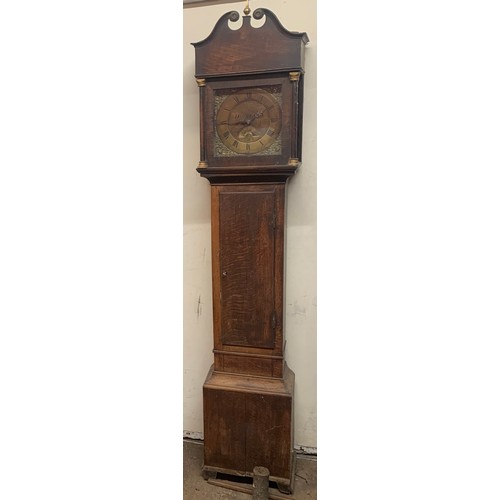 37 - Scarce Brass Faced  Long Case Clock By  Hen Dume Honiton. 200 cms High