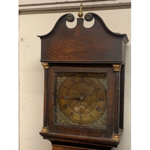 37 - Scarce Brass Faced  Long Case Clock By  Hen Dume Honiton. 200 cms High