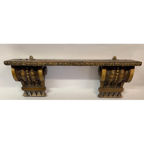 41 - Vintage Continental Shelf With Gilt Scroll Decorated Ends. 71 x 16 x 23 cms