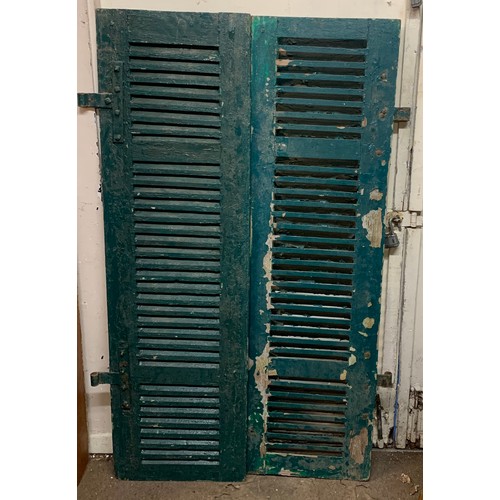 56 - Pair Of Wood Shutters. 155 x 52 cms  including Brackets. (2)