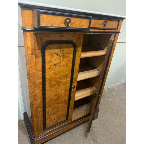 59 - Walnut veneer French Marble Top Cabinet /cuboard with Internal shelves 108 x 47 x 147.5 cms