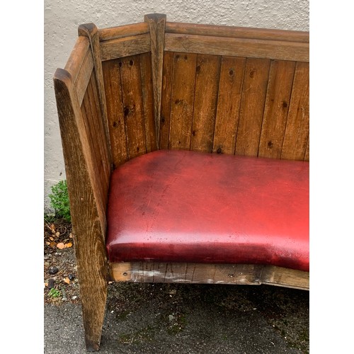 62 - Vintage Pub Bench With Leather Seat, 174 x 61.5 x 99 cms