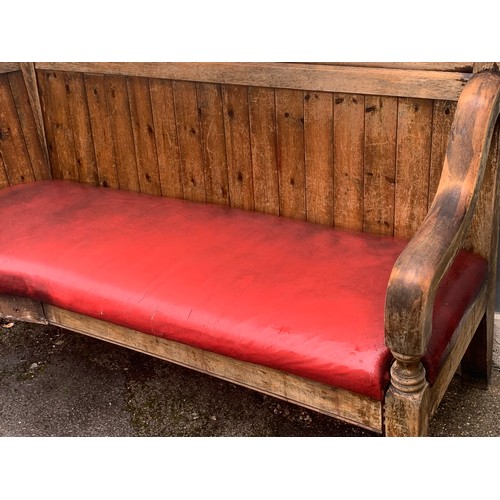 62 - Vintage Pub Bench With Leather Seat, 174 x 61.5 x 99 cms