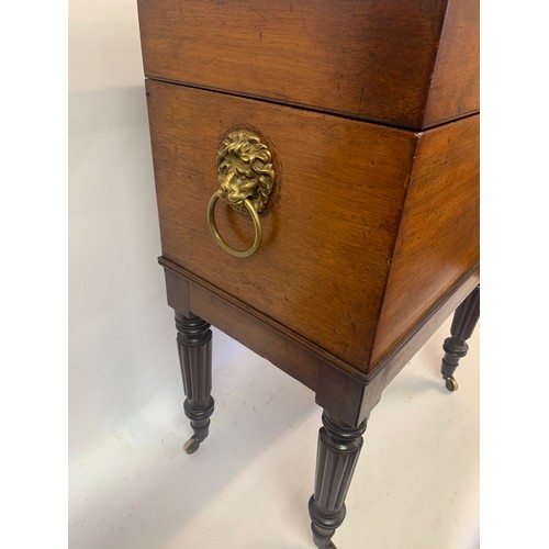 63 - Antique Mahogany Cellarette With Lion Head Handles. 50 x 28 x 61 cms