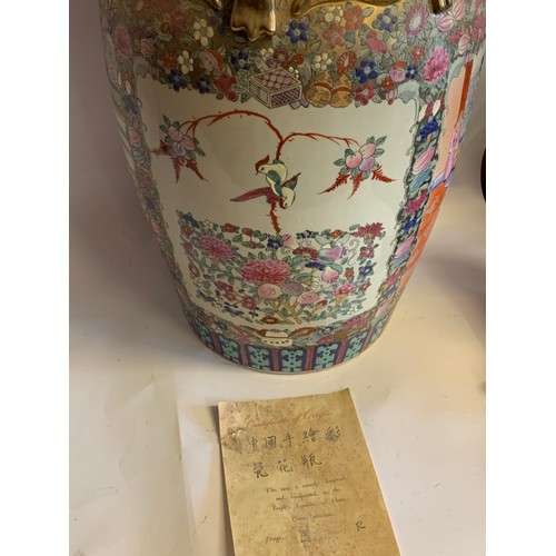 293 - Large Decorative  Hand Painted Republic Of China Vase With Certificate. 63 cms High