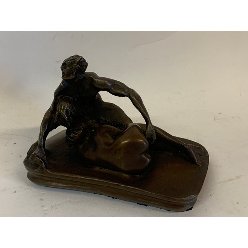 292 - Erotic Bronze Figure A Fawn And A Woman. 11 x 8 cms